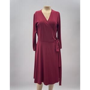 Brooks Brothers Dress Women M Maroon Red True Wrap Jersey Stretch 3/4 Sleeve
